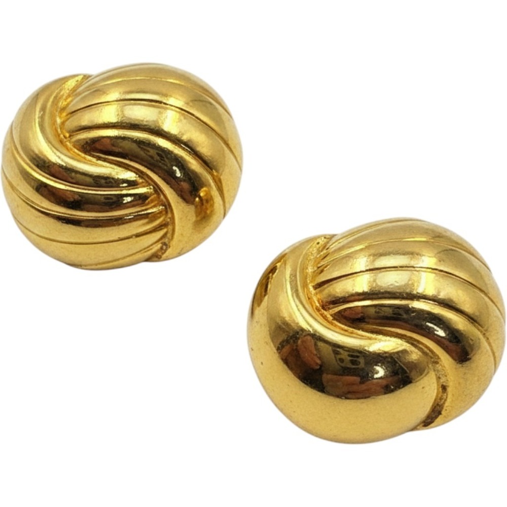 Vintage Gold Tone Domed Knot Clip On‎ Earrings Ribbed Statement Jewelry